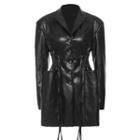 Collar Pocketed Button Faux Leather Jacket