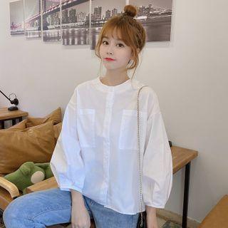 Long-sleeve Crewneck Blouse White - One Size