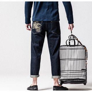 Embroidered Straight-cut Jeans