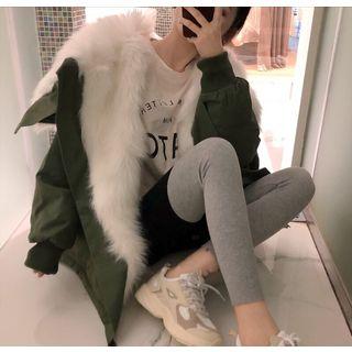 Furry-lined Drawstring Zip Jacket