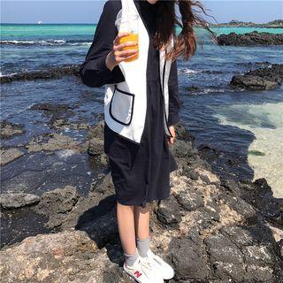 Set: Plain Long-sleeve Dress + Vest