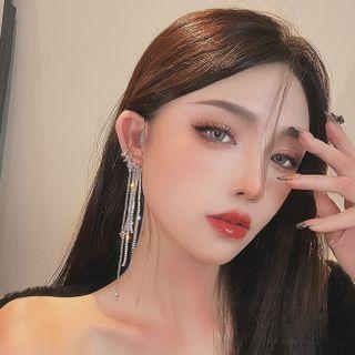 Rhinestone Fringed Earring 1 Pc - Left Ear - Silver - One Size