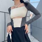 Long-sleeve Cutout Two Tone Top
