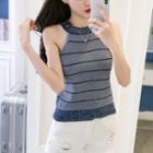 Halter Striped Knit Top As Shown In Figure - One Size