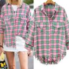 Fringe-hem Plaid Shirt