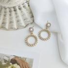 Faux Pearl Hoop Dangle Earring 1 Pair - 925 Silver - White & Silver - One Size