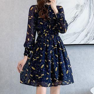 Long-sleeve Print Mesh Mini Dress