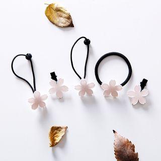 Set Of 5: Flower Hair Clip + Hair Tie