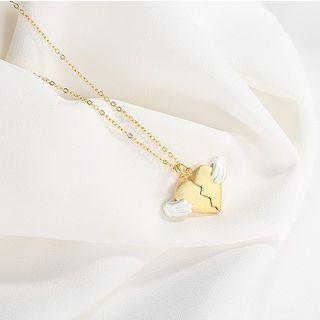 Couple Matching Set: 925 Sterling Silver Heart Pendant Necklace 925 Silver - Silver & Gold - One Size
