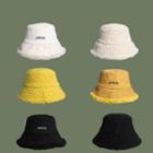 Reversible Embroidered Lettering Shearling Bucket Hat