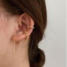 Chain Dangle Ear Cuff 1 Pair - Asymmetry Clip On Earring - Gold - One Size