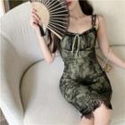 Sleeveless Lace Slim-fit Dress Green - One Size