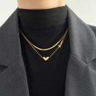 Heart Layered Necklace Double Layers - Gold - One Size