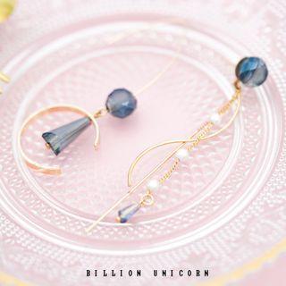Non-matching Faux Crystal Faux Pearl Dangle Earring 1 Pair - Gold Plating Hook Earring - Gray & Gold - One Size