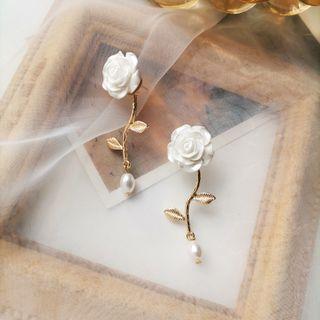 Rose Faux Pearl Alloy Dangle Earring