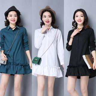 Embroidered Linen Cotton Long-sleeve Shirtdress