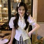 Puff-sleeve Bow Shirt White - One Size
