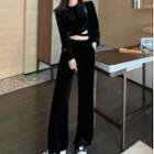 Long-sleeve Velvet Crop Top / Wide-leg Pants / Set
