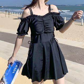 Short-sleeve Off-shoulder Mini Swimdress