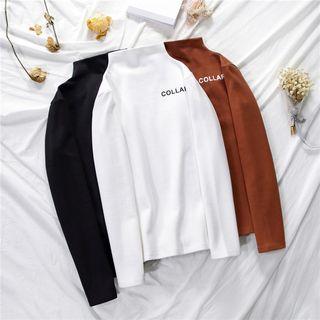 Mock Neck Letter Print Long Sleeve T-shirt