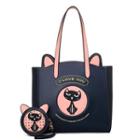 Set: Faux Leather Tote Bag + Zip Pouch