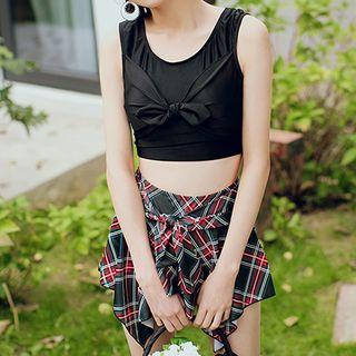 Set: Bow Swim Top + Plaid Shorts