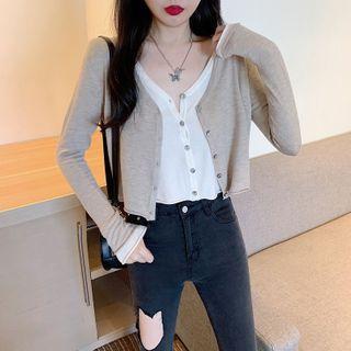 Mock Two Piece Long-sleeve Plain Knit Top