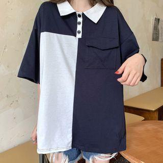 Short-sleeve Color-block Panel T-shirt