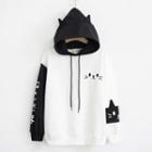 Two-tone Cat Embroidered Hoodie