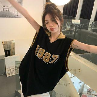Sleeveless Letter Print Knit Vest T-shirt - One Size