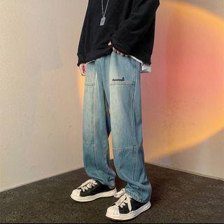High-waist Embroidered Fleece Wide-leg Pants