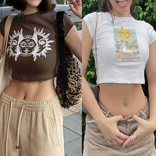 Short-sleeve Sun Print Crop T-shirt