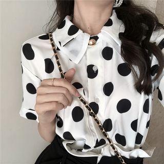 Short-sleeve Polka Dot Shirt / Wide-leg Dress Shorts
