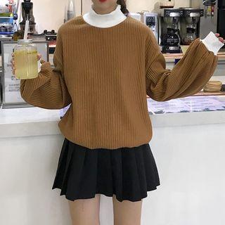Long Sleeve Contrast Trim High Neck Oversized Top