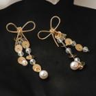 Faux Pearl Alloy Bow Fringed Earring 1 Pair - One Size