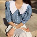 V-neck Short-sleeve Shirt / Midi A-line Skirt