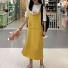 Pig Print Short-sleeve T-shirt / Pocket Detail Midi Pinafore Dress