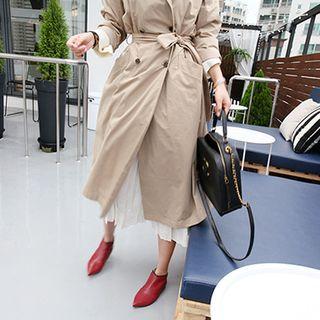 Dual-breasted Long Trench Jacket With Sash