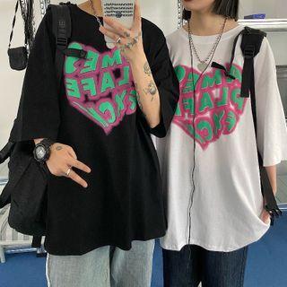 Couple Matching Short-sleeve Lettering Heart T-shirt