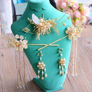 Chinese Wedding Set: Hair Comb + Hair Pins + Clip-on Earrings