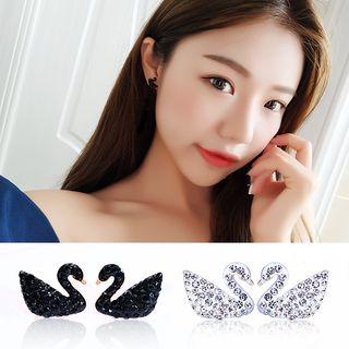 Sterling Silver Rhinestone Swan Earring