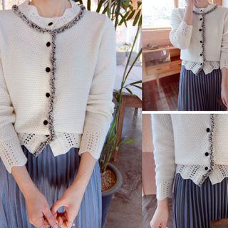 Scallop-edge Fringe-trim Cardigan