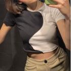 Short-sleeve Two-tone Crop T-shirt