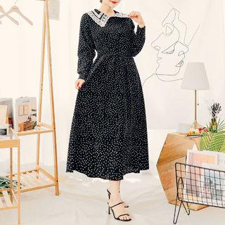 Lace-collar Dot Maxi Dress