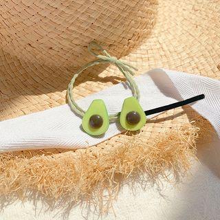 Set: Resin Avocado Hair Tie / Hair Pin Green - One Size