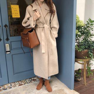 Notch Lapel Open-front Tie-waist Long Coat