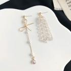 Non-matching Faux Pearl Faux Crystal Fringed Earring