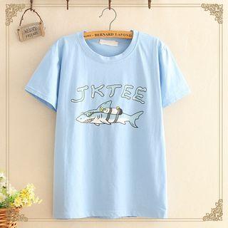 Shark Print Short-sleeve Top