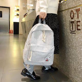 Pig Embroidered Cotton Linen Backpack