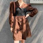 Single-breasted Long-sleeve Panel A-line Dress